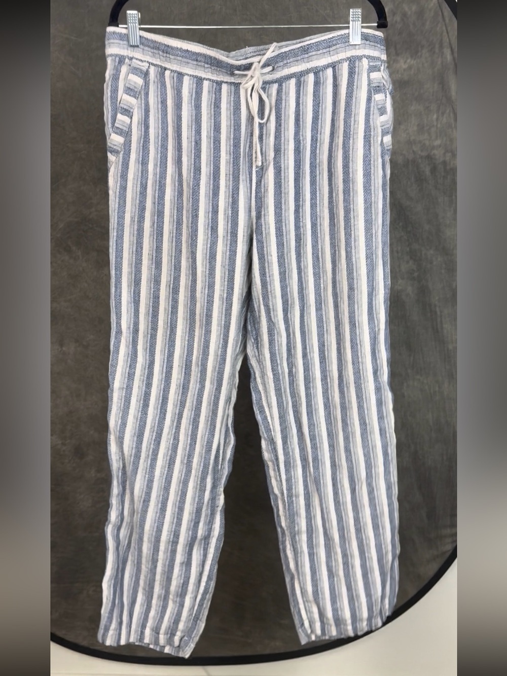 Artisan NY Linen Gauze Pants | Blue & White Striped Drawstring Beach Pants | XL